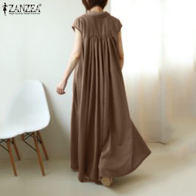 Zanzea Đầm Nữ Tay Ngắn Kiểu Dáng Vintage Thời Trang Cá Tính