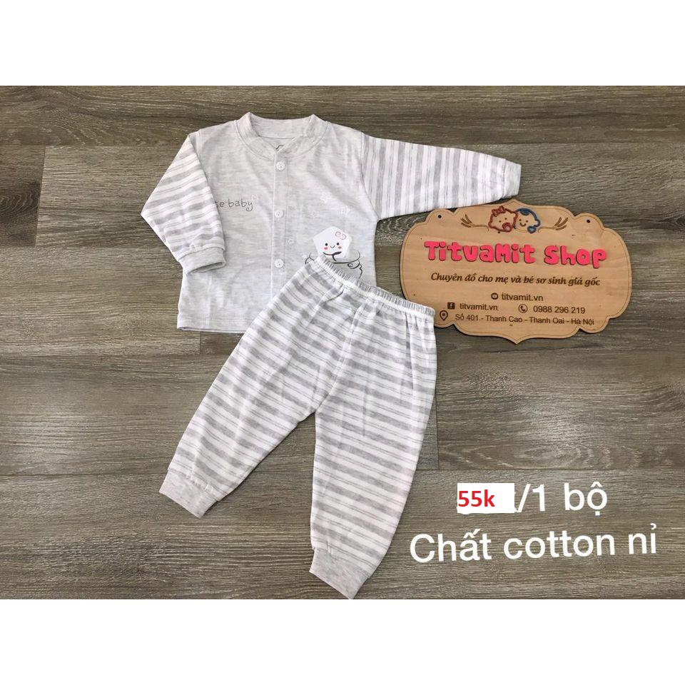 Bộ dài unchi cúc giữa nỉ gấu(bộ coton nỉ thu đông)