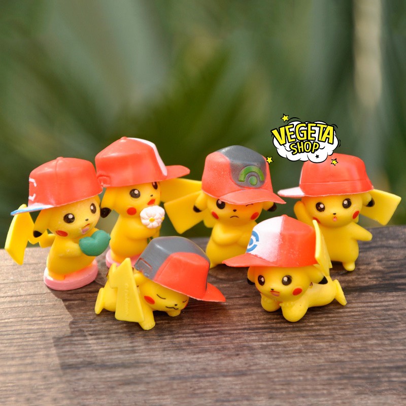 Mô hình Pikachu - Trọn bộ 6 mô hình Pikachu đội mũ cực dễ thương - Cao khoảng 3~5cm