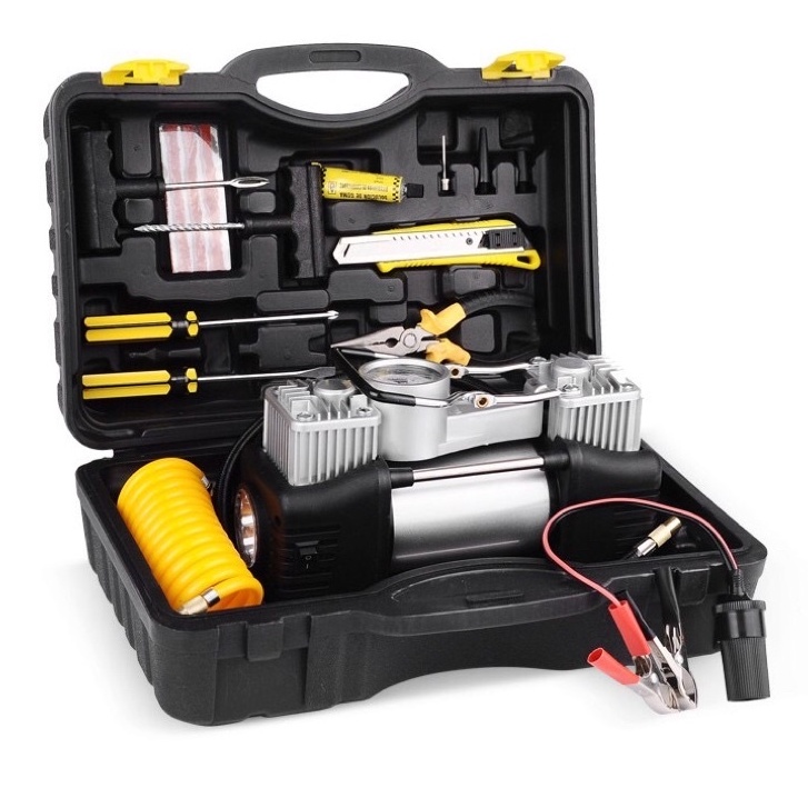 Bơm Ô Tô 2 Piston Xylanh AIR COMPRESSOR Công Suất Lớn Siêu Khỏe Siêu Nhanh - Máy Bơm Lốp Xe Hơi 12v - BH 6 tháng