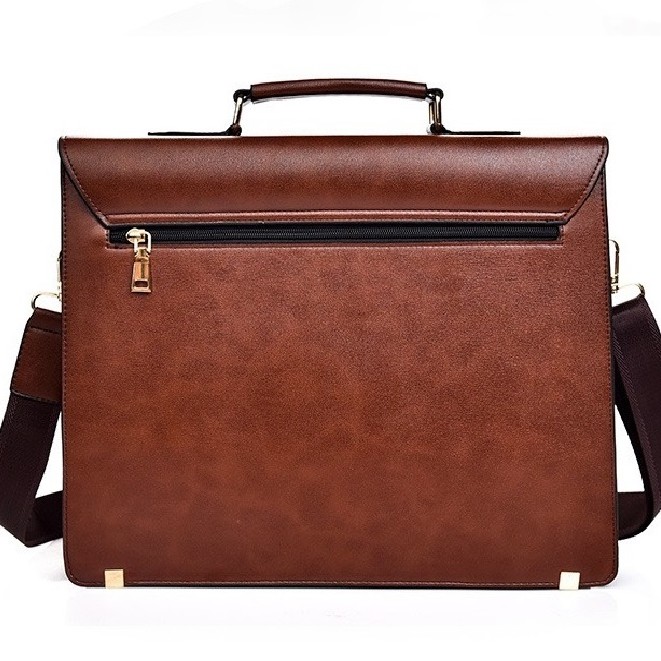 Túi xách cặp da bò khóa số công sở T51 38x30x10cm đựng laptop 14inch (Nâu-Đen) | BigBuy360 - bigbuy360.vn