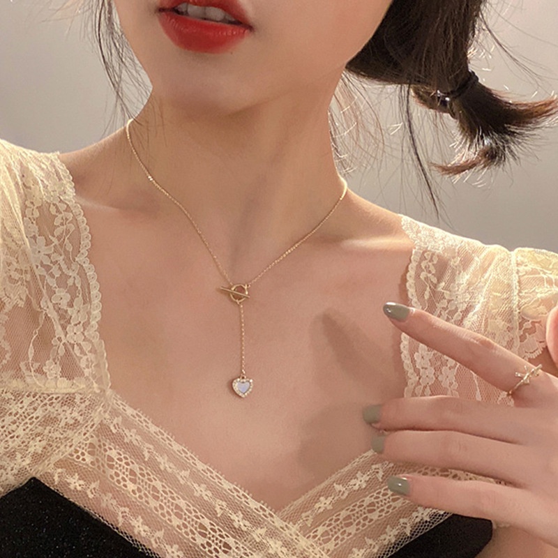 Dây Chuyền Mặt Trái Tim Đơn Giản Đính Đá Phong Cách Hàn Quốc