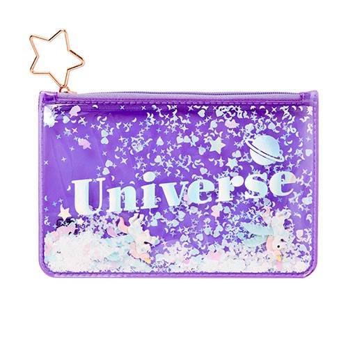 Túi Đựng Đồ ARTBOX Hàn Quốc Màu Tím Trong Suốt Kim Tuyến Lấp Lánh In Chữ Universe