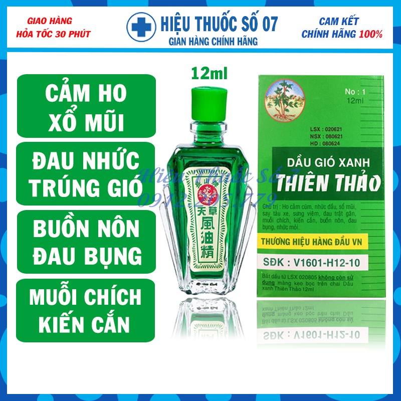 Combo 12 chai Dầu Gió Xanh Thiên Thảo 12ml (100% CHÍNH HÃNG có đầy đủ hóa đơn VAT), (1 lốc 12 chai), date xa