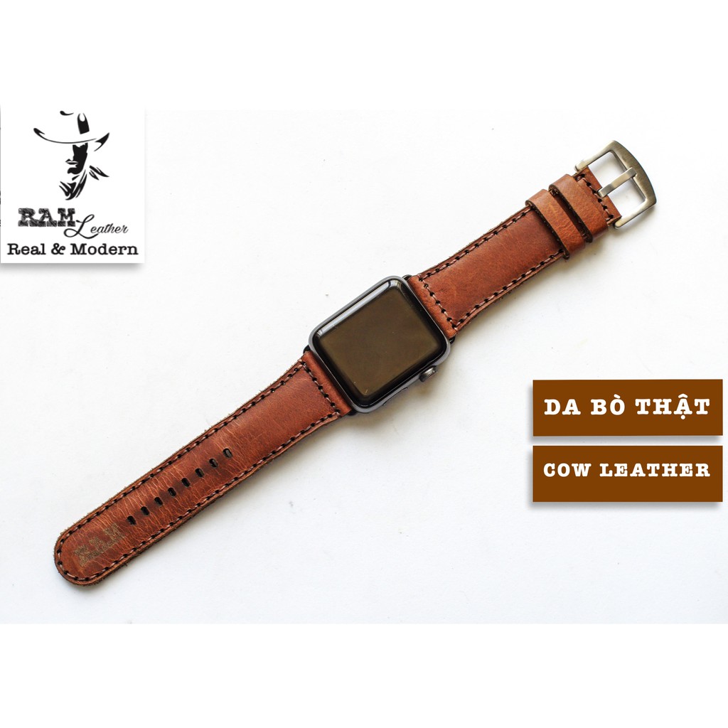 Dây Đồng Hồ Apple Watch Da Bò Nâu Đậm Thế Hệ Thứ 3 RAM