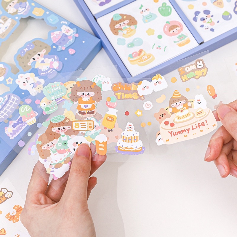 Sticker cute/Set 10 tấm sticker hình dán dễ thương RuanKitchen trang trí sổ planner bullet journal Hàn Quốc Tẻn Tẻn