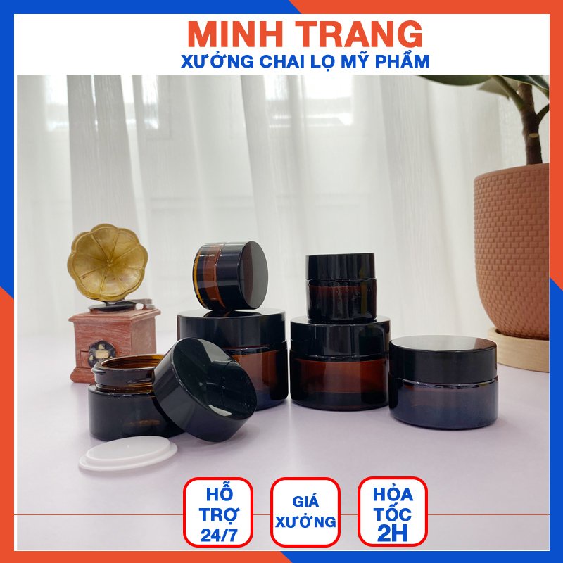 Hủ Đựng Kem 🏵️ Hũ Chiết Mỹ Phẩm Thủy Tinh Nâu Nắp Đen 30g Thiết Kế Nhỏ Gọn, Sang Trọng Chuyên Dùng Spa