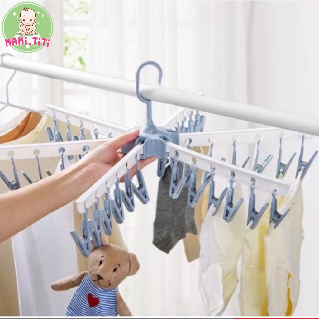 Móc chùm phơi quần áo, MÓC TREO QUẦN ÁO 32 KẸP ĐA NĂNG CÓ THỂ GẤP GỌN TIỆN DỤNG CHO TRẺ SƠ SINH