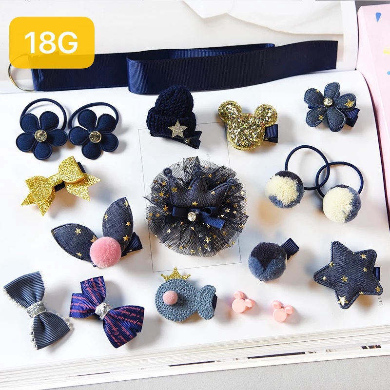 Set 18 kẹp tóc hình vương miện bằng da dễ thương cho bé gái