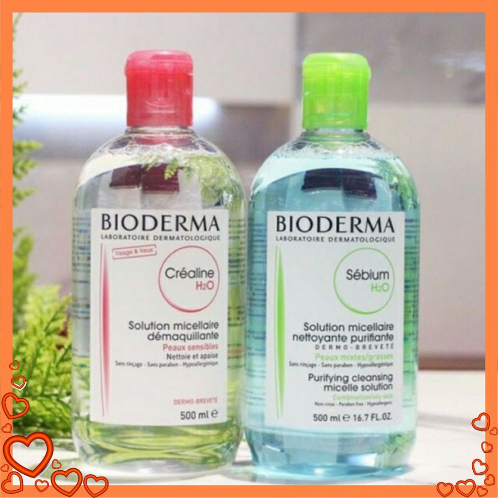 [SALE HÈ] Nước Tẩy Trang Bioderma H2O 500ml Créaline Hồng, Sébium Xanh [GIẢM KỊCH SÀN]