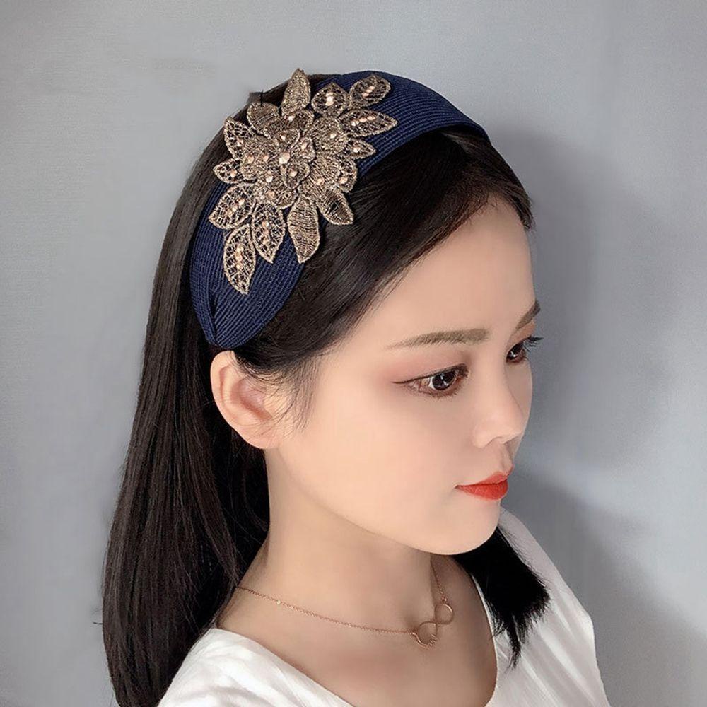 Băng Đô Vải Ren Hoa Bản Rộng Không Trơn Ngọt Ngào Cho Nữ