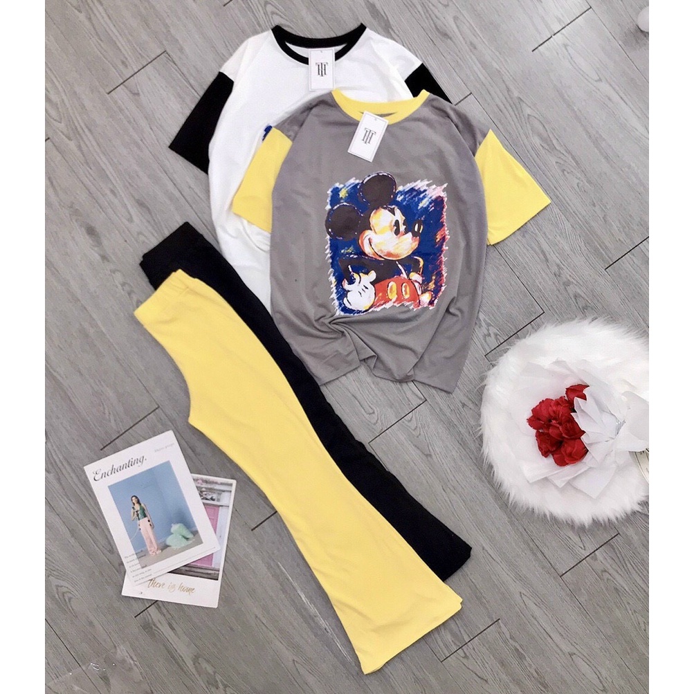 ƠSét thun mickey áo thêu gấu siêu hot 4 màu vải chất lượng