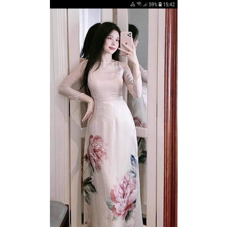 áo dài họa tiết hoa hồng