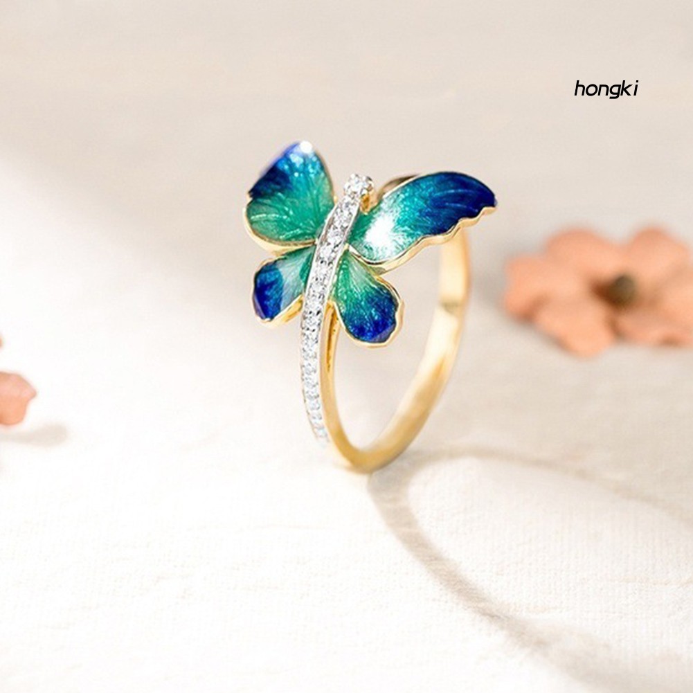 BUTTERFLY Nhẫn Hợp Kim Đính Đá Hình Bướm Xinh Xắn Cho Nữ