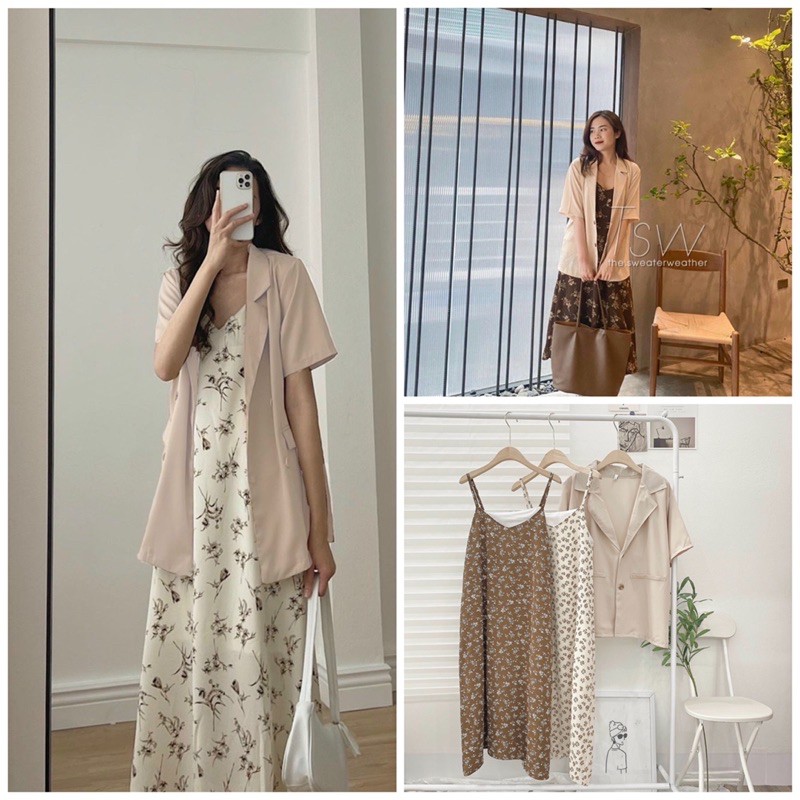 SET ÁO BLAZER ĐẦM 2S HOA(XẢ KHO ẢNH THẬT 100%)