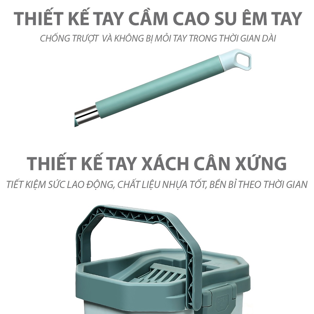 Bộ cây lau nhà tự vắt tách nước bẩn thông minh Daba, cây lau nhà cao cấp size lớn 38cm kèm 2 miếng bông lau