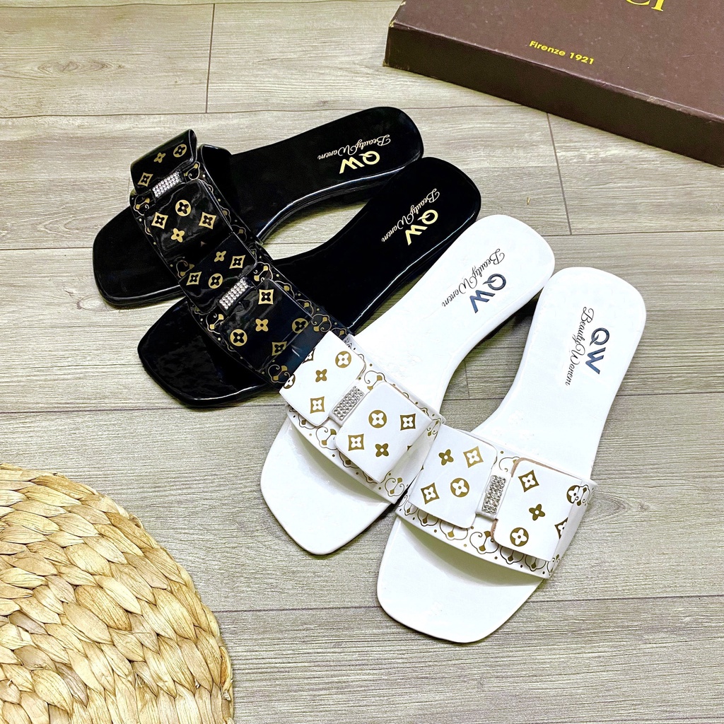 Dép quai ngang đính đá phối nơ họa tiết thanh lịch - TT443