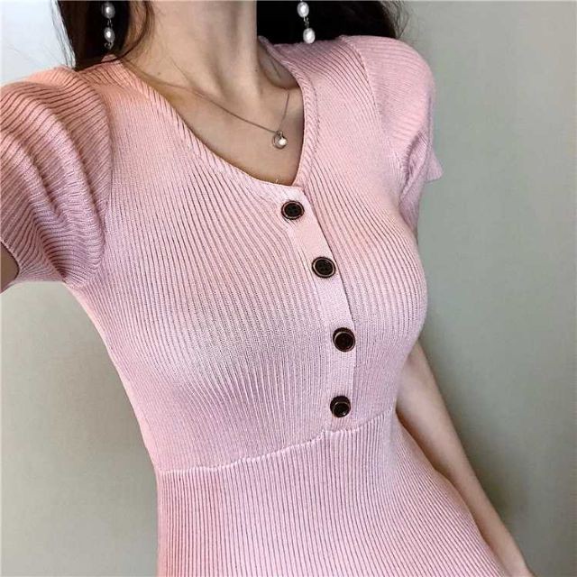 ORDER 15NGAY Váy body cộc tay chất len tăm / Đầm body sexy THU ĐÔNG HÀN QUỐC