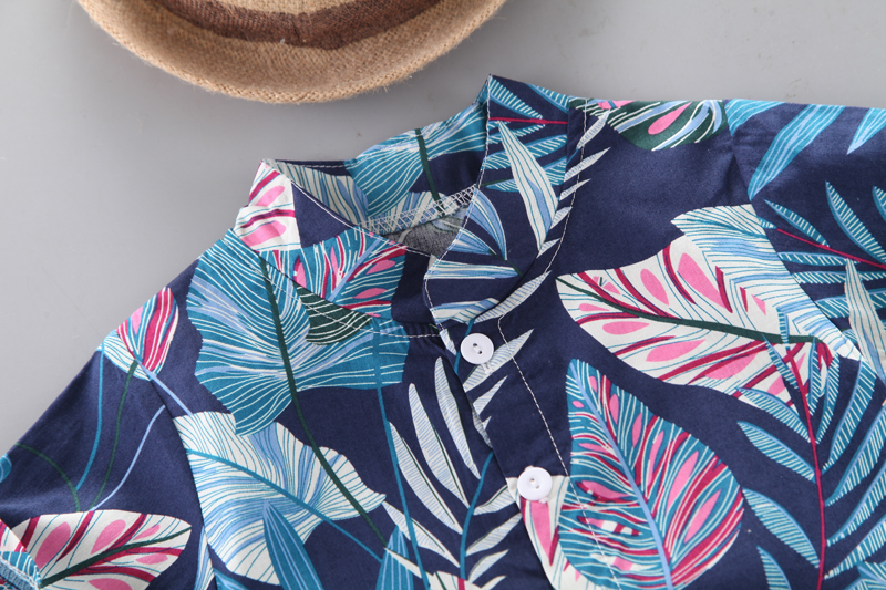 Set Áo Sơ Mi Tay Ngắn Phối Quần short Họa Tiết Lá Thời Trang Mùa Hè Cho Bé Trai