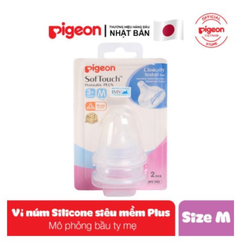 Núm cổ rộng Pigeon Sof Touch siêu mềm, núm chính hãng hàng nhập vỉ 2 cái
