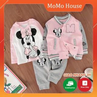 [FS + Hoàn 30k Xu] Bộ Nỉ Cho Bé Gái Combo 3 Minnie Hồng Cực Xinh