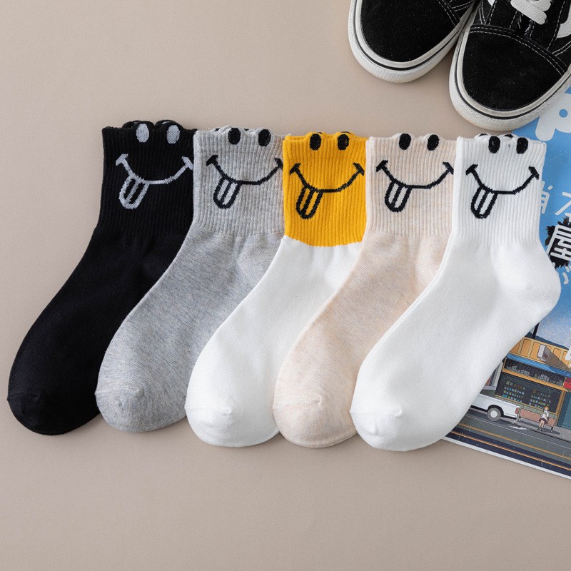 Tất cổ cao phối màu in hình icon chất cotton kháng khuẩn tốt - T04