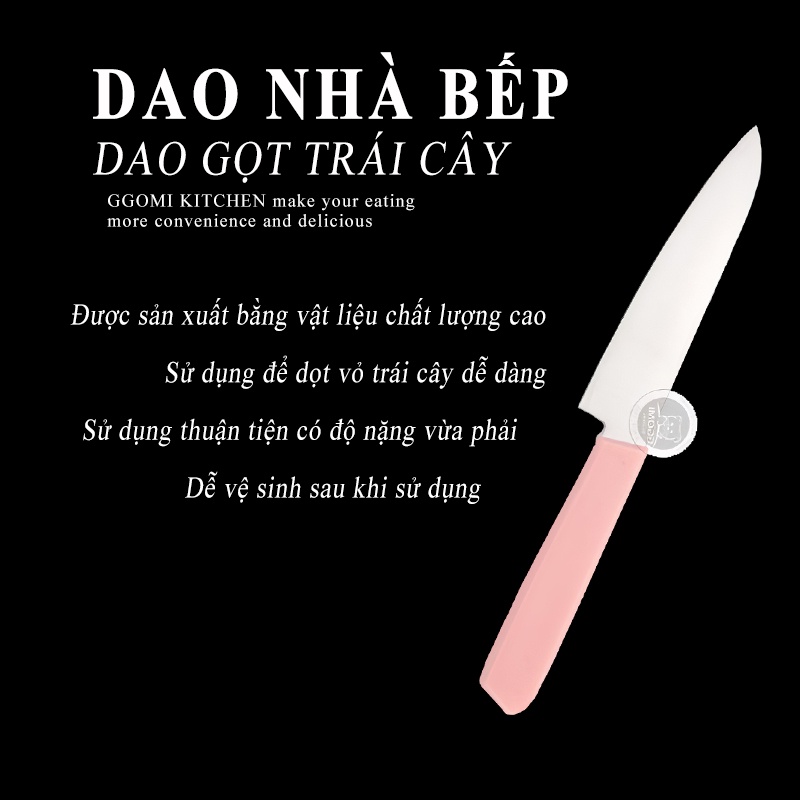 [HÀNG CHÍNH HÃNG] Dao gọt trái cây màu hồng  dài 23cm, lưỡi dài 13cm, thép không gì GGOMi Hàn Quốc GG357
