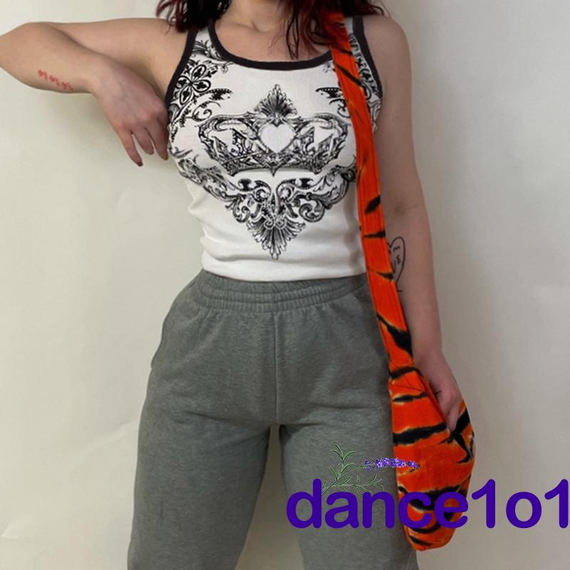 Áo sát nách cổ vuông in họa tiết nghệ thuật thời trang mùa hè cho nữ