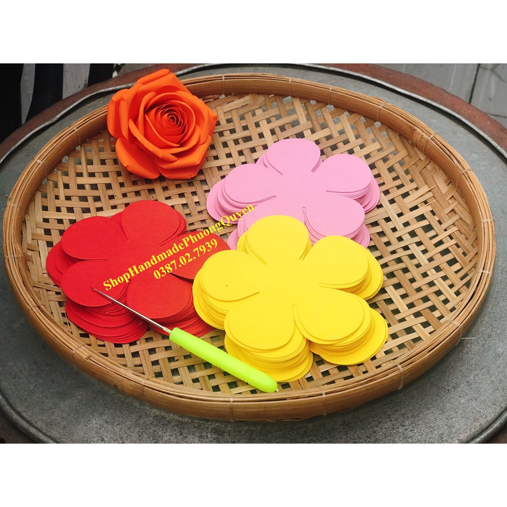 10 set cánh hoa cắt sẵn lên bông 8cm ( 1 set bông gồm 6 lớp) cắt máy