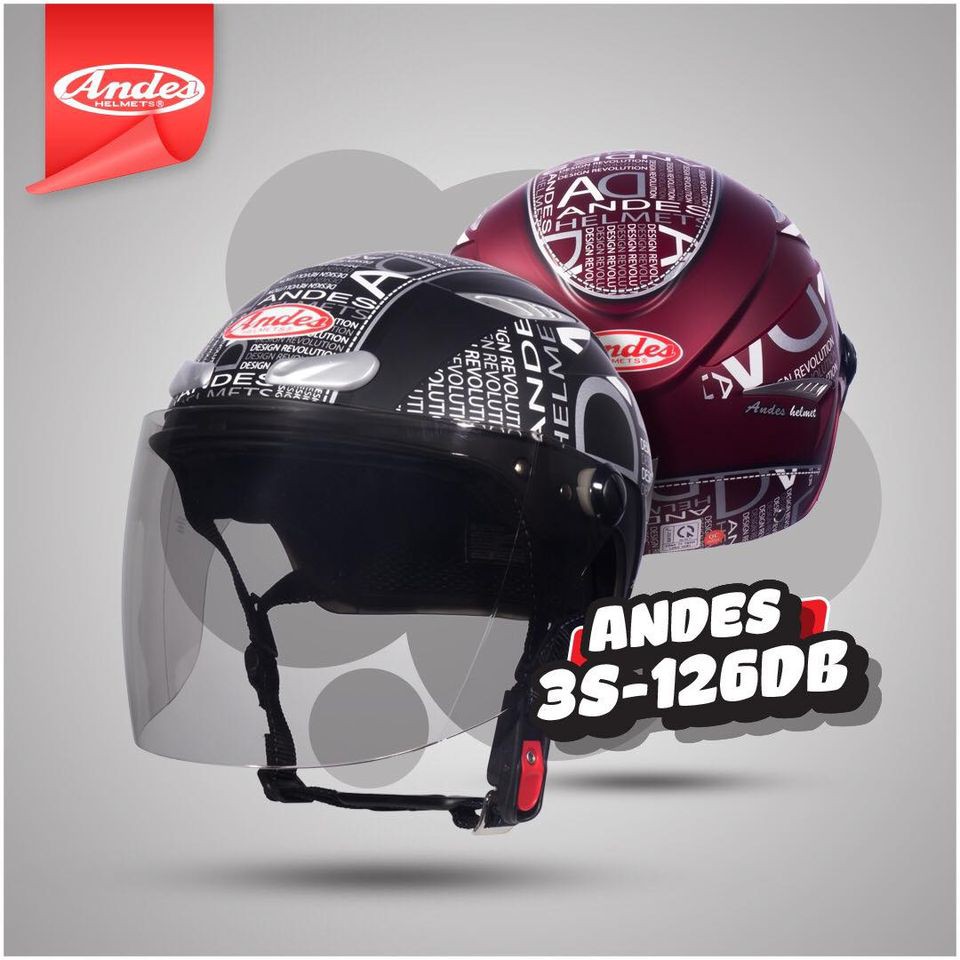 Mũ Bảo Hiểm Nửa Đầu Có Kính Andes 3S126-Tem Nhám #CHINH HÃNG