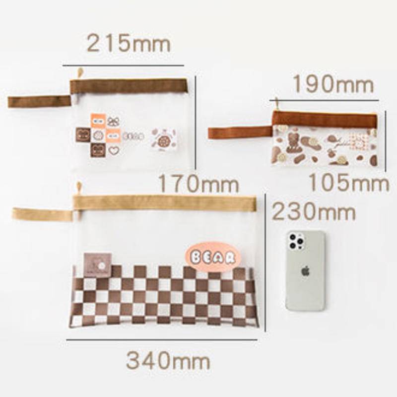 ⭐ iLado ⭐ Túi đựng tài liệu túi đựng bút với túi zip nhỏ tay cầm  A4/A5/B6 Bìa đựng tài liệu trong suốt Little bear Hoạt Hình Khóa Kéo túi đựng tài liệu file Hộp đựng storage dễ thương cute đồ dùng học tập học sinh Chống ẩm và chống bụi