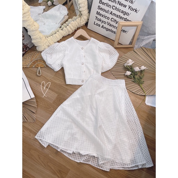 💥CÓ SẴN💥 Set áo váy midi ô vuông phối nút tiểu thư nhẹ nhàng thanh lịch - ẢNH THẬT