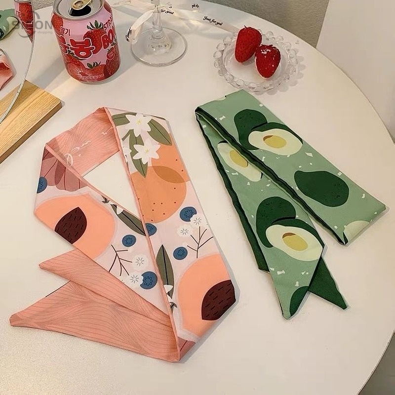 Dây Cột Tóc Bằng Lụa Mỏng Họa Tiết Trái Cây Xinh Xắn Cho Nữ