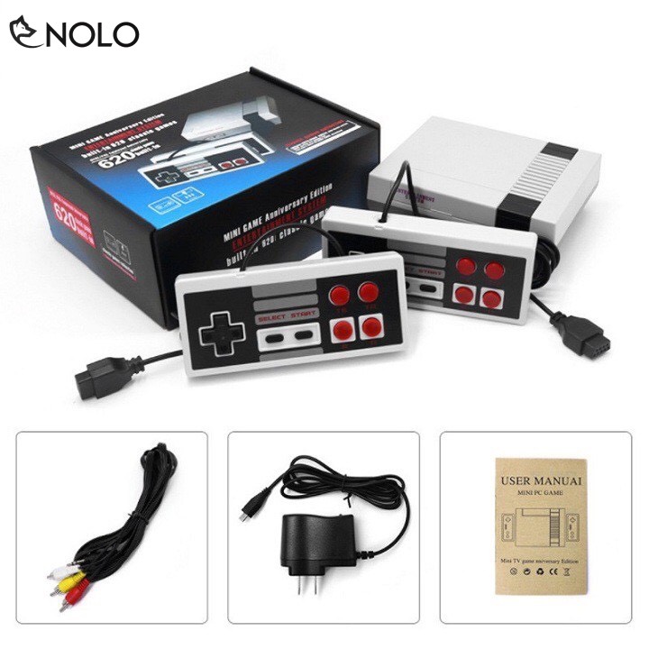 Máy Chơi Game Cổ Điển NES 8 Bit Có 620 Game Kèm Theo 2 Tay Cầm Rời Dây AV Ra Tivi Adapter