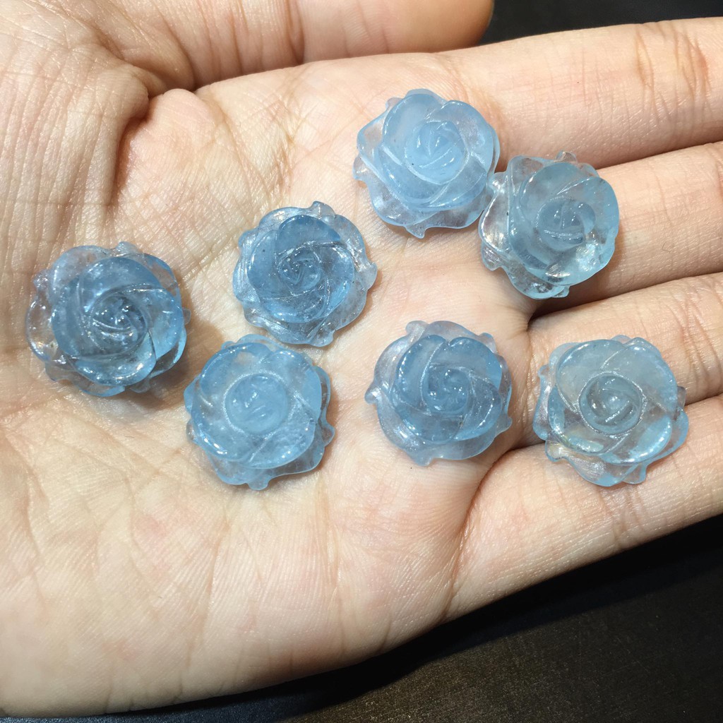 Mặt Hoa Mẫu Đơn đá Aquamarine xanh thiên nhiên Tặng kèm móc bạc và hộp đỏ