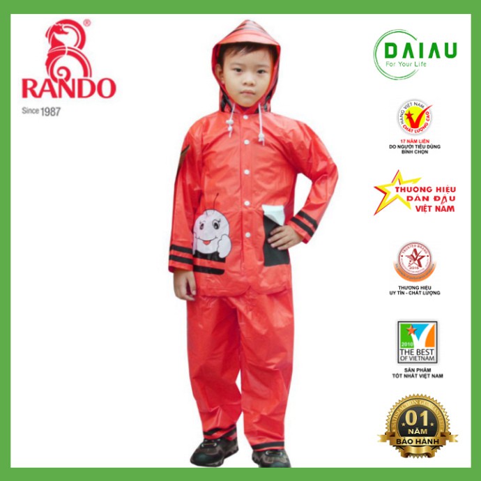 Áo Mưa Bộ Trẻ Em RANDO Cao Cấp Chính Hãng Nhựa Nhiều Màu Đẹp Cute 2 tuổi trở lên Dành Cho Bé Trai Bé Gái GIÁ SỈ ONGMAT