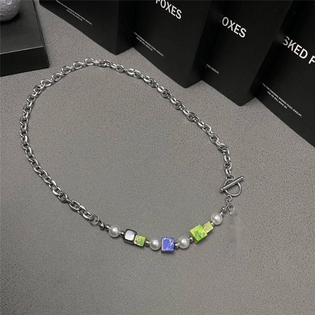 Dây chuyền mặt hình vuông đính đá mã não phong cách retro thời trang