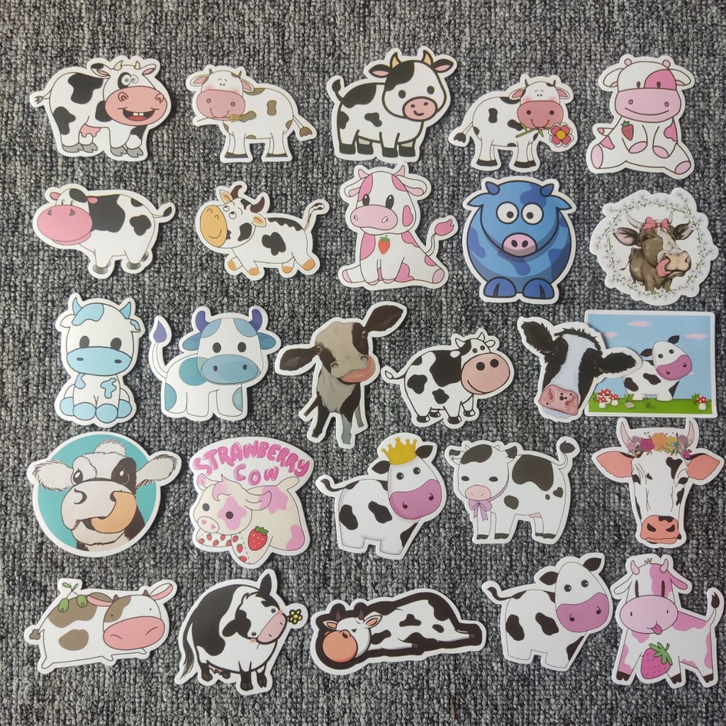Set 45 Sticker Bò sữa dễ thương dán trang trí