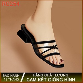 Dép nữ quai ngang cao gót 3p hàng hiệu rosata hai màu đen vàng ro254