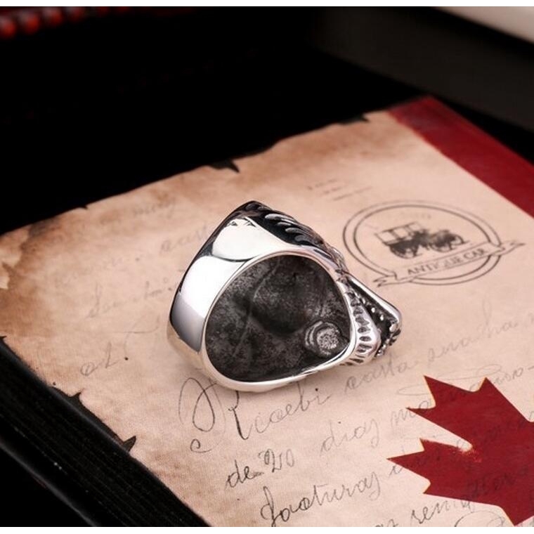 Nhẫn bằng thép không git hình sói đen cho nam và nữ