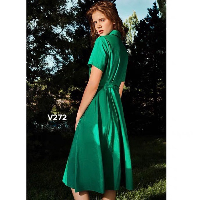 Đầm xoè midi cổ sơ mi ly eo kèm đai V272 cực đẹp.