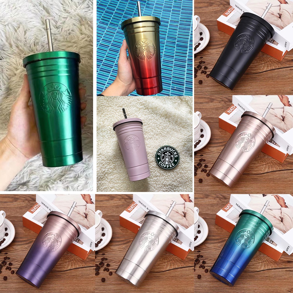 Bình Nước Starbucks Giữ Nhiệt Bằng Inox Có Ống Hút Tiện Lợi