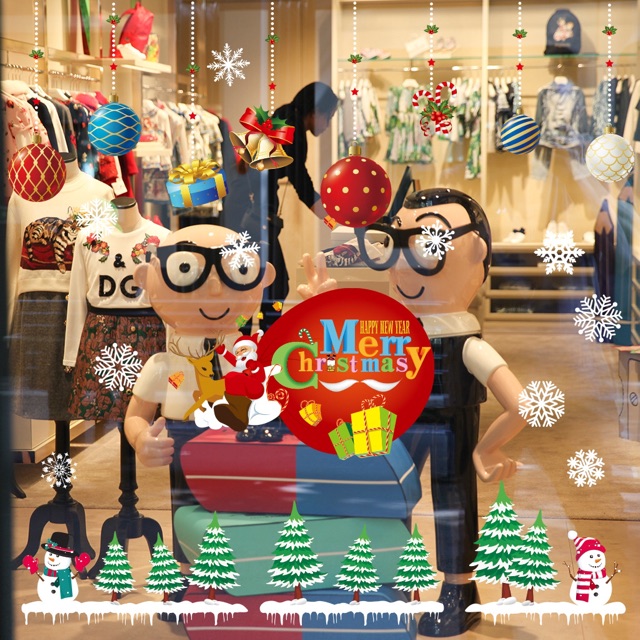 Decal trang trí noel Hít Tĩnh Điện - Redm châu Thông nhí vòng quà đỏ lớn