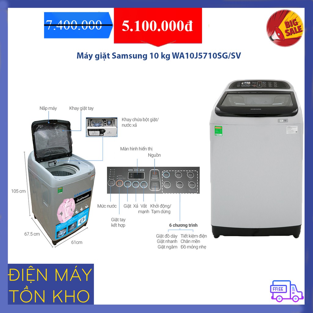 Máy giặt Samsung 10 kg WA10J5710SG/SV