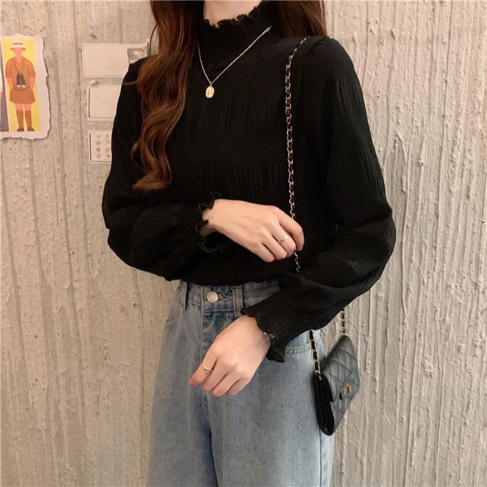 Áo Ren Tay Dài Cổ Cao Thời Trang Dành Cho Nữ