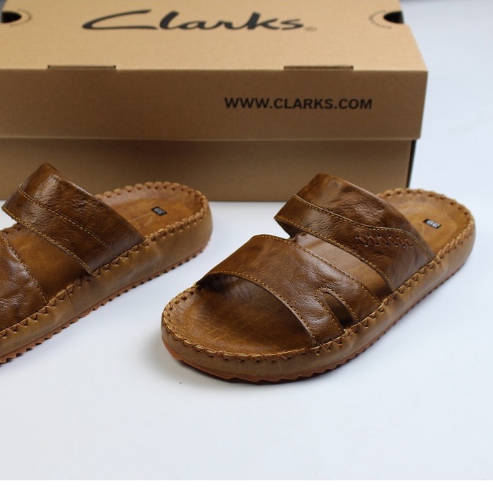 Dép CLarks Quai Ngang Nam Da Bò Thật .Dép 2 Quai