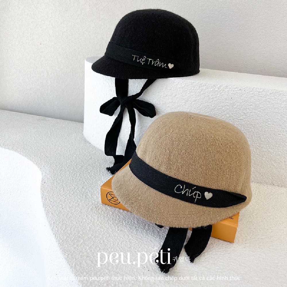 SẴN HÀNG Mũ sợi len lông thỏ THÊU TÊN thiết kế style Korea- peu.péti  IB TÊN BÉ 🥰