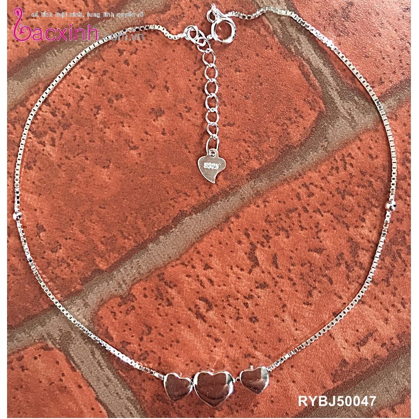 Lắc chân bạc Ý 925 Bạc Xinh Huệ Ngân- Ba tim phồng xinh RYBJ50047