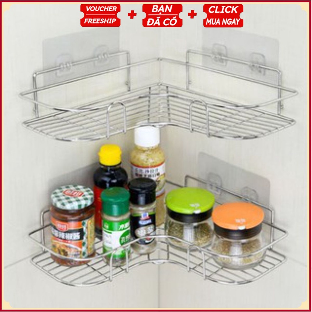 (Bán Buôn Sỉ) Kệ góc Inox 304 dán tường để đồ nhà tắm, nhà vệ sinh, nhà bếp Cao Cấp