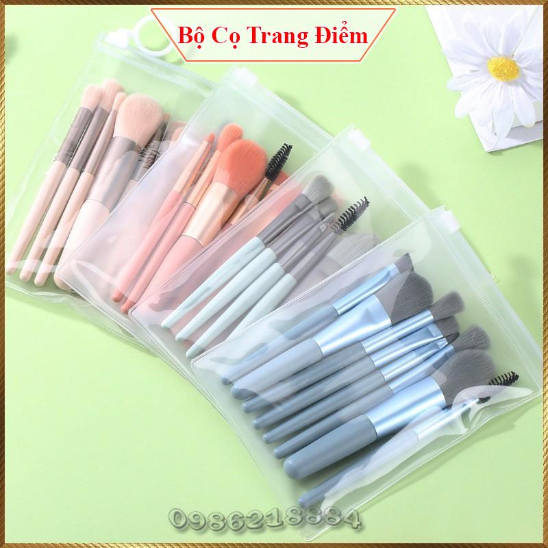 Full bộ cọ trang điểm gồm 8 cây tặng kèm túi zip Vintage dành cho trang điểm cá nhân và chuyên nghiệp BCV3